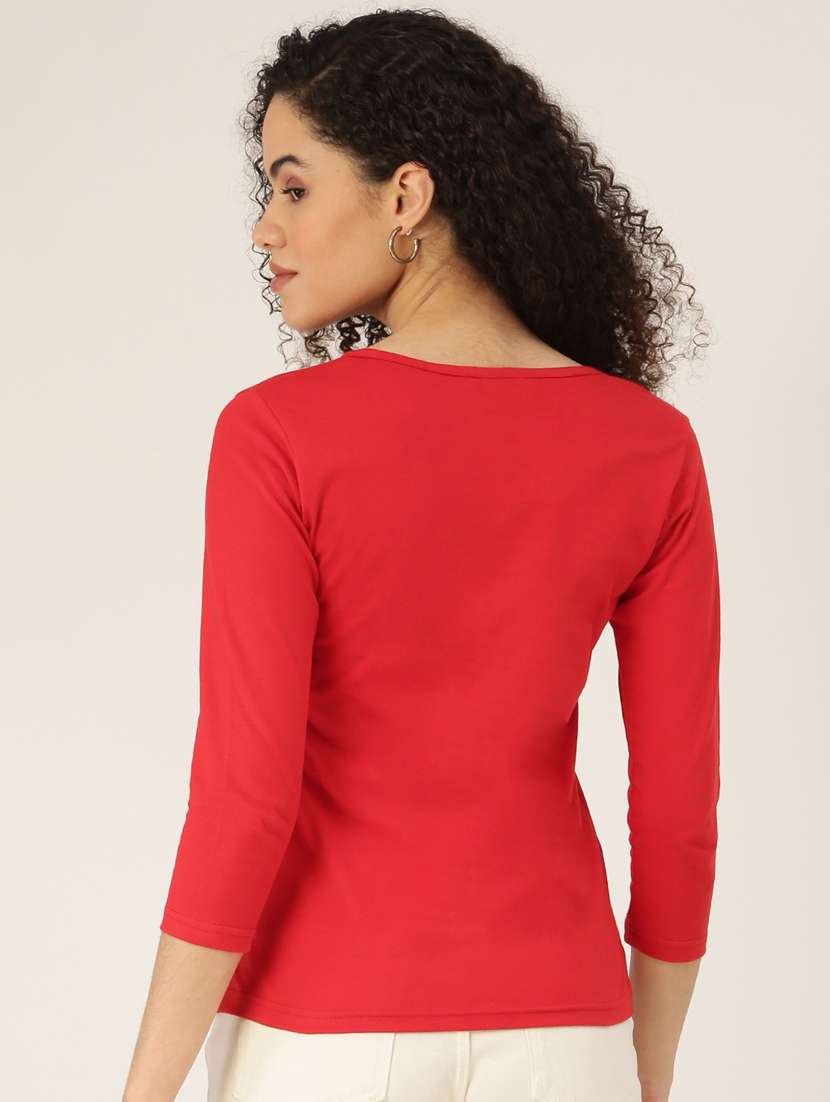 women solid three quarter sleeves regular t-shirt - 21740939 -  Standard Image - 2