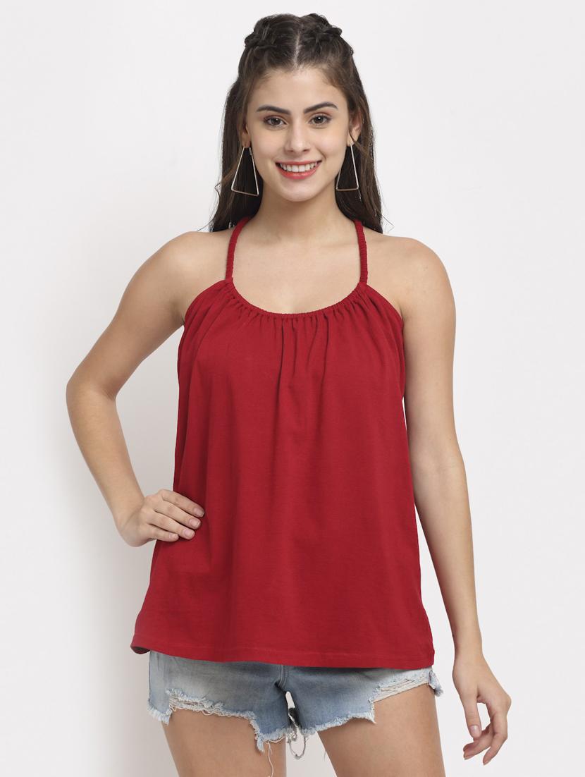 maroon cotton blend regular top - 21741020 -  Zoom Image - 0
