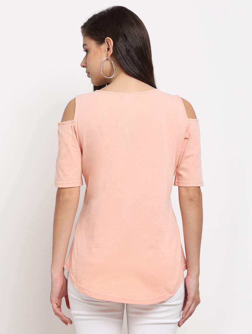 women solid cold shoulder top - 21741023 -  Standard Image - 2