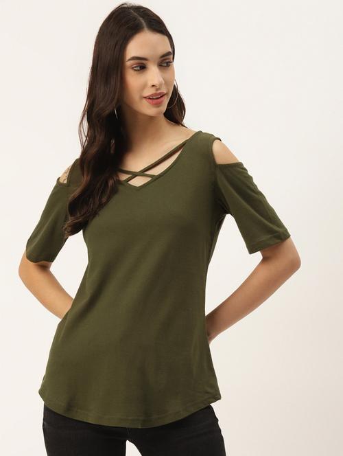 women solid cold shoulder top - 21741024 - Standard Image - 0