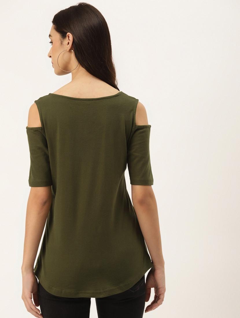 women solid cold shoulder top - 21741024 - Standard Image - 2
