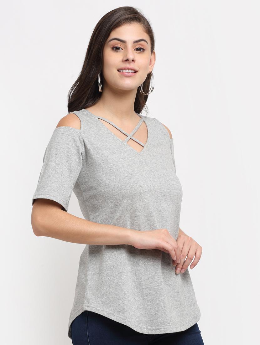 women solid cold shoulder top - 21741026 - Standard Image - 2