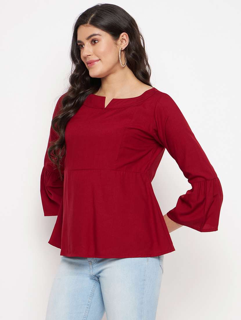 maroon cotton blend regular top - 21741045 -  Standard Image - 2