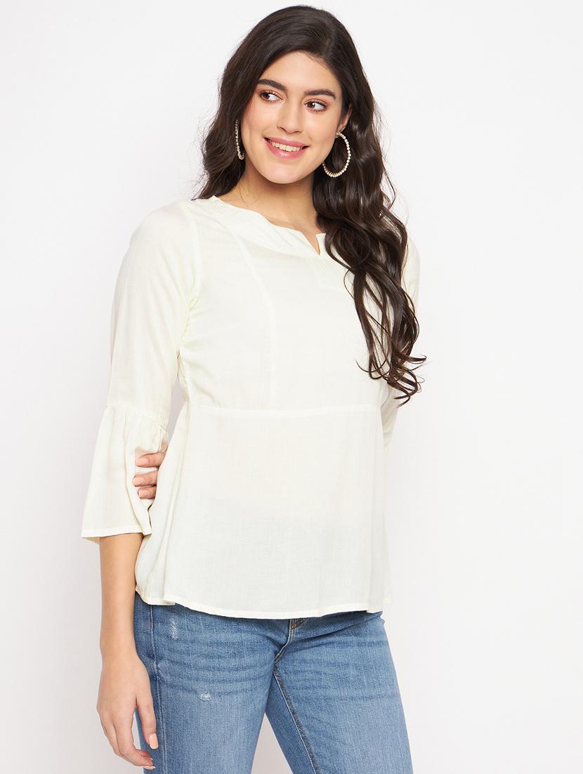 cream cotton blend regular top - 21741048 - Standard Image - 2
