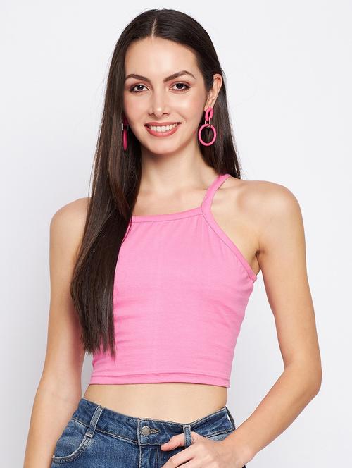 pink cotton blend crop top - 21741060 - Standard Image - 0