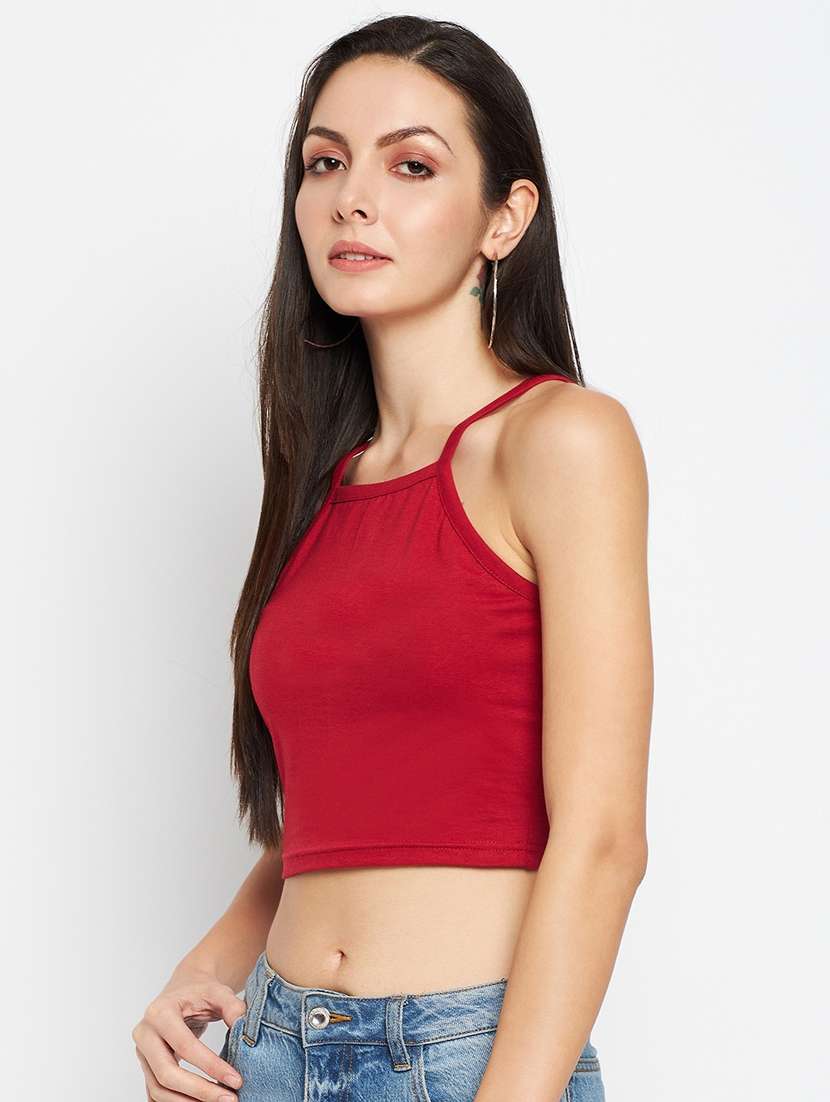 maroon cotton blend crop top - 21741061 -  Standard Image - 2