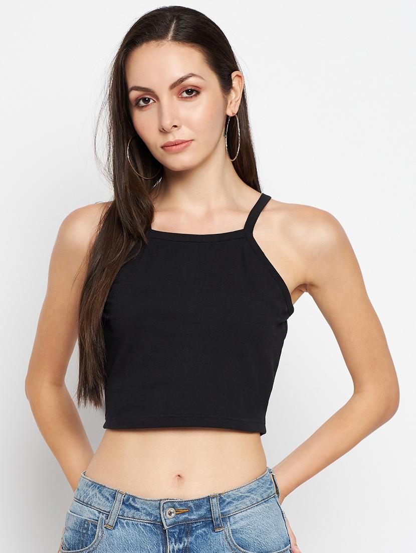 black cotton blend crop top - 21741063 - Zoom Image - 0