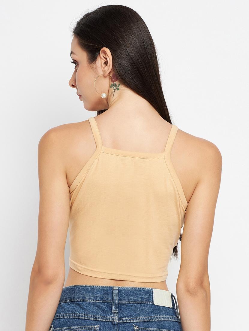 beige cotton blend crop top - 21741064 - Standard Image - 2
