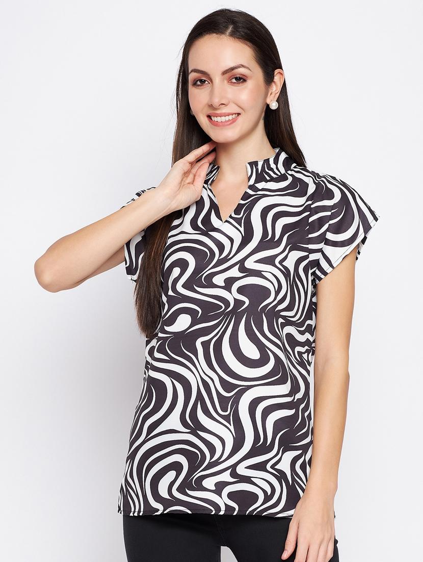 women printed mandarin neck top - 21741067 - Zoom Image - 0