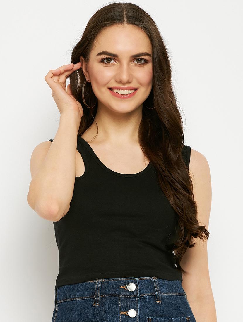 women solid sleeveless crop top - 21741072 - Zoom Image - 0