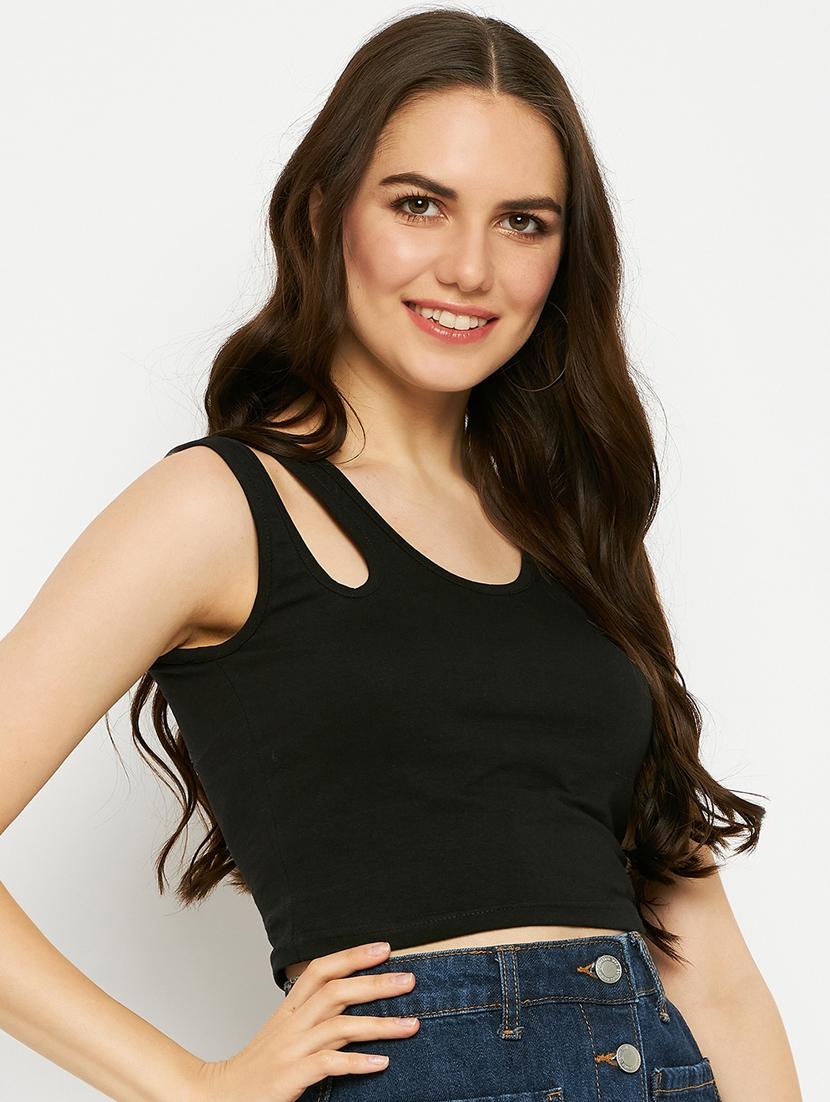 women solid sleeveless crop top - 21741072 - Standard Image - 2