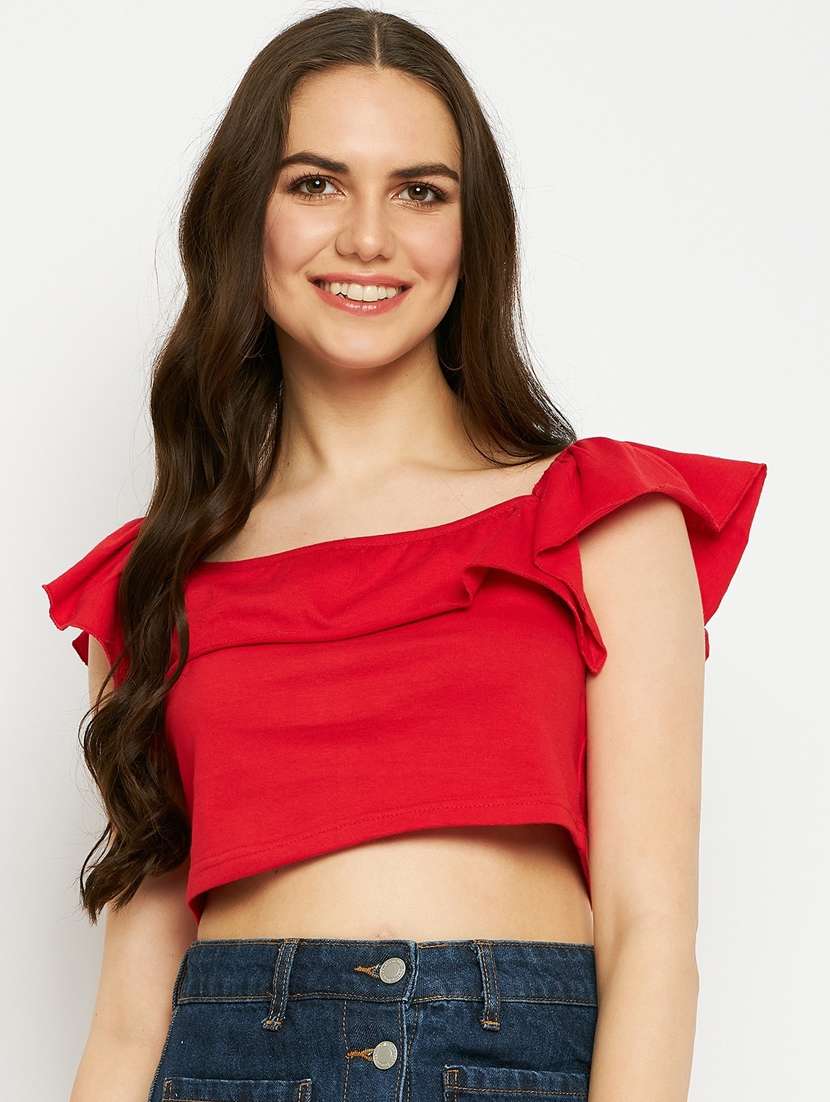 women solid sleeveless crop top