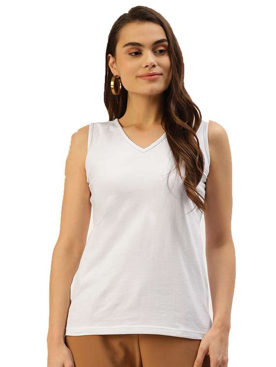 women solid v-neck top