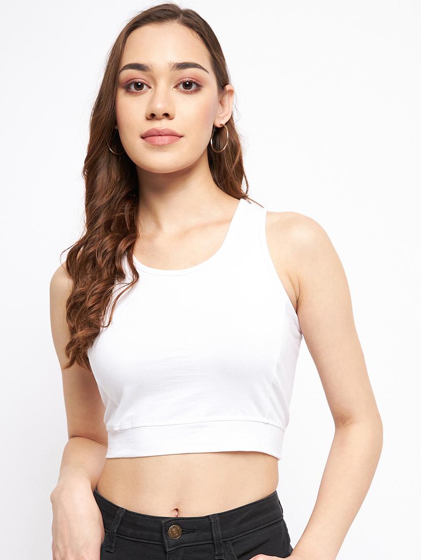 women solid sleeveless crop top - 21741119 -  Zoom Image - 0