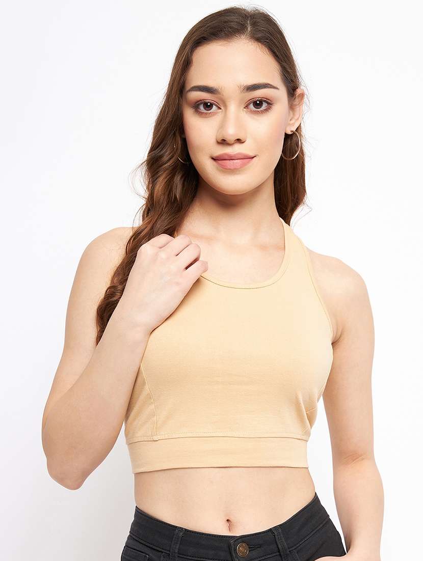 women solid sleeveless crop top
