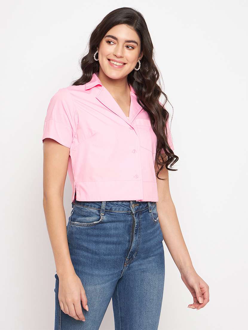 women solid shirt crop top - 21741126 -  Standard Image - 2