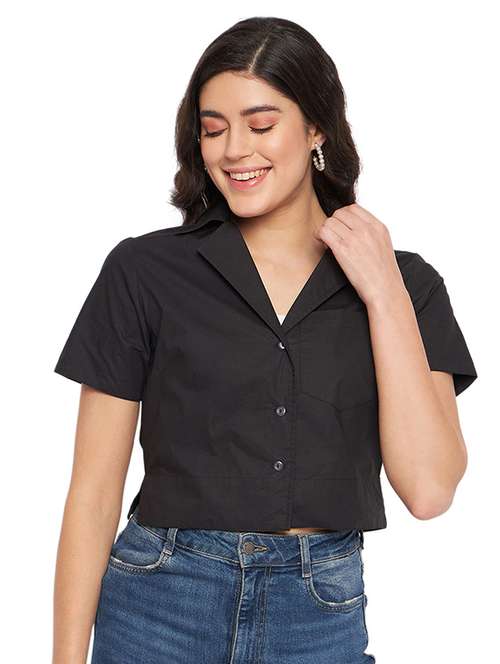 women solid shirt crop top - 21741130 -  Standard Image - 0