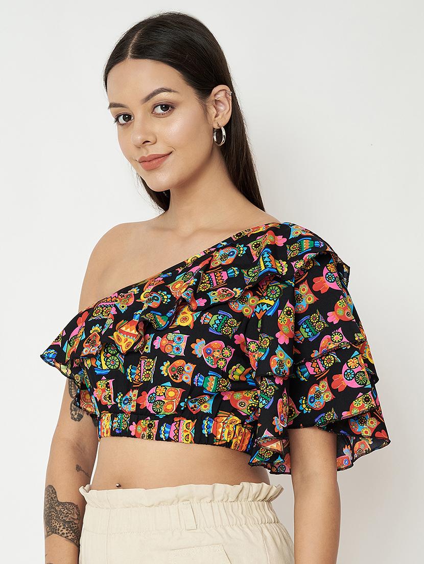 women printed single shoulder crop top - 21741135 -  Zoom Image - 0