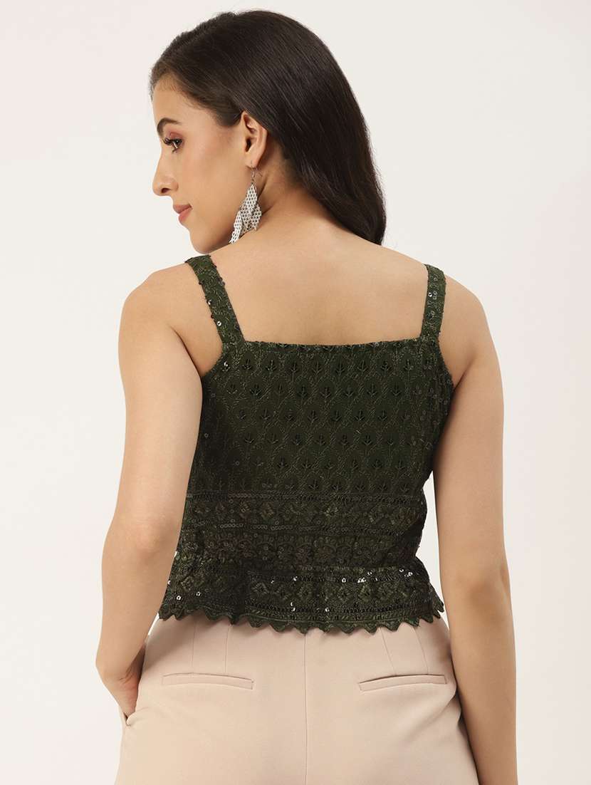women embroidered sleeveless crop top - 21741174 -  Standard Image - 2