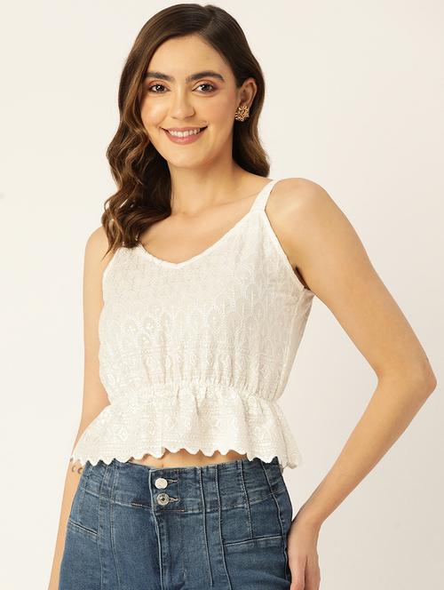 women embroidered sleeveless crop top - 21741177 - Standard Image - 0