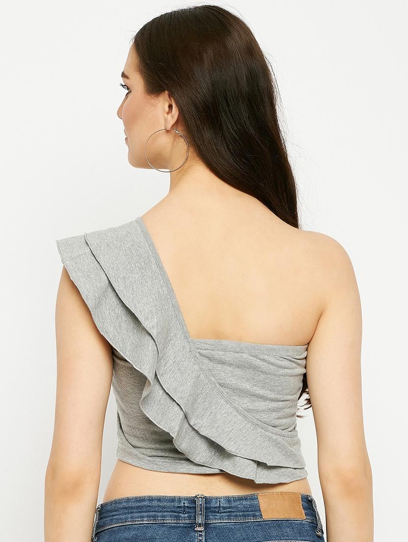 women solid one shoulder crop top - 21741179 - Standard Image - 2