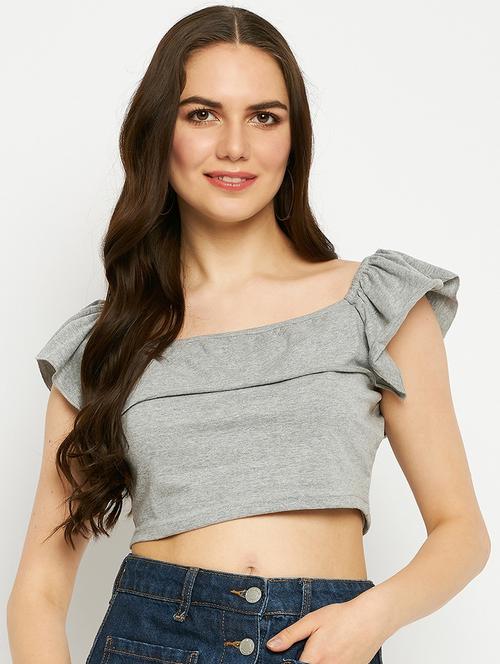 women solid square neck crop top - 21741195 - Standard Image - 0
