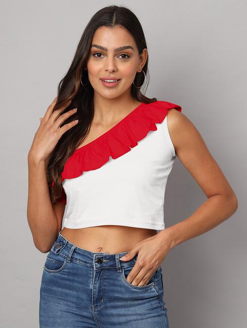 women color block single shoulder crop top - 21741234 - Standard Image - 0