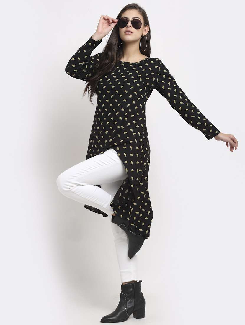 women printed long sleeves high low top - 21741244 - Standard Image - 2