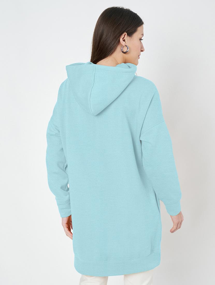 women plus size solid hooded long sleeves sweatshirt - 21741291 - Standard Image - 2