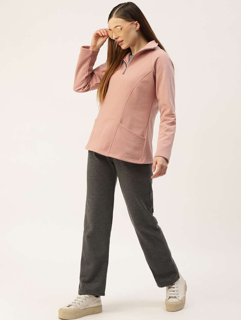 women solid stand collar long sleeves sweatshirt - 21741338 - Standard Image - 2