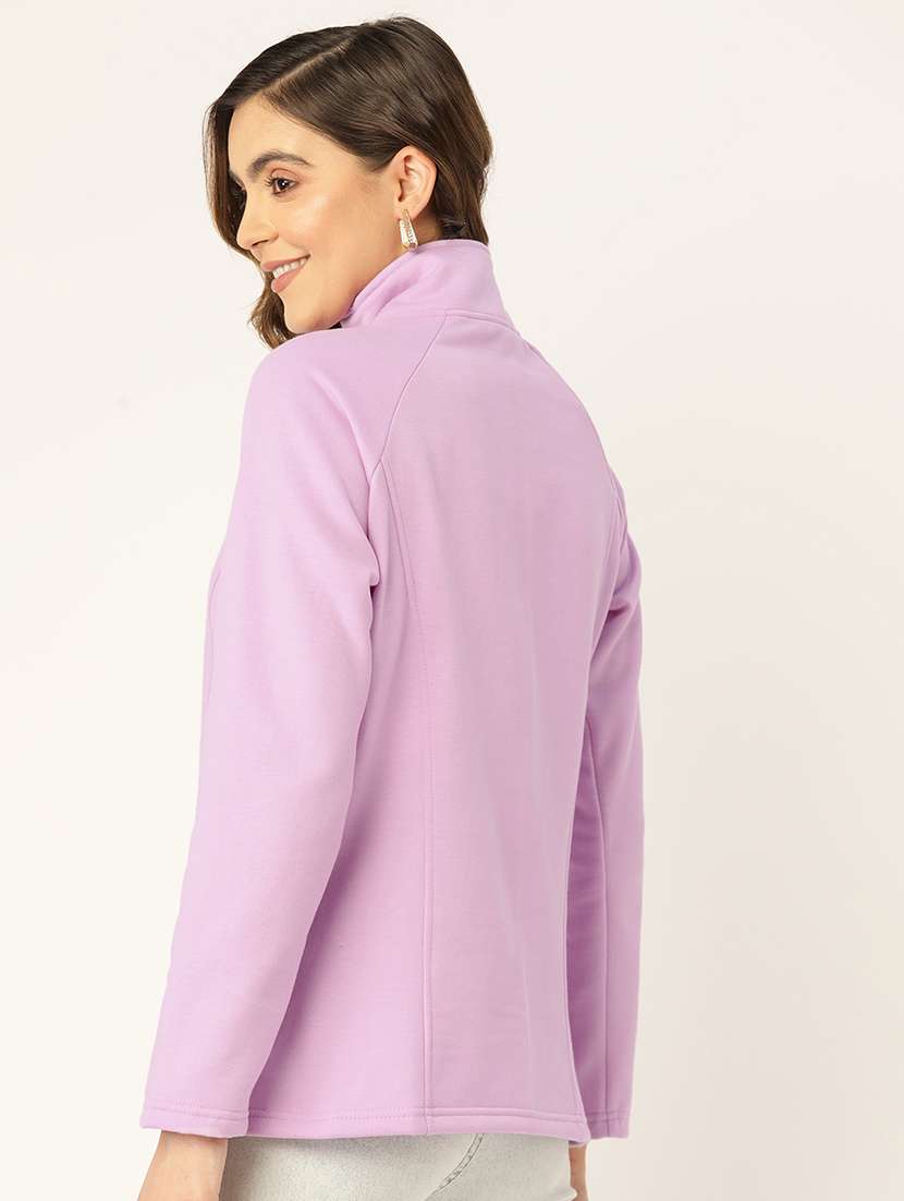 women solid long sleeves stand collar sweatshirt - 21741340 - Standard Image - 2