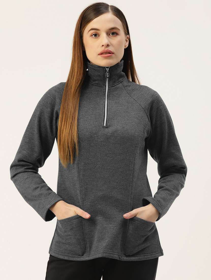 women solid long sleeves stand collar sweatshirt
