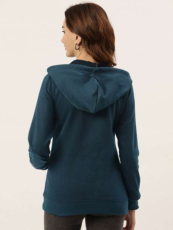 women solid long sleeves hooded sweatshirt - 21741352 - Standard Image - 2