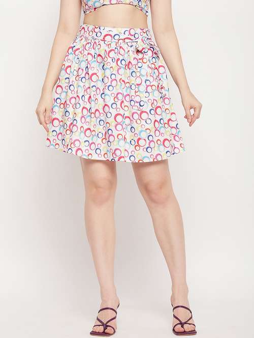 women printed high rise flared skirt