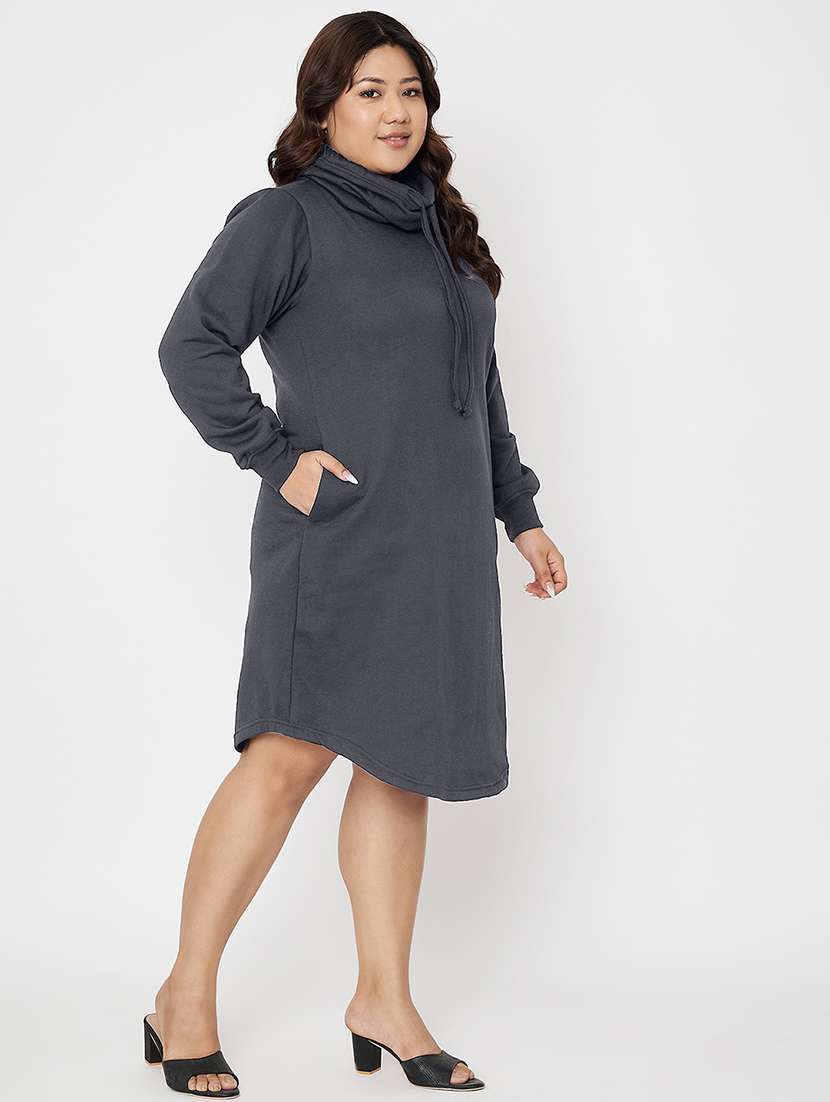 women solid long sleeves winter wear t-shirt dress - 21741673 -  Standard Image - 2