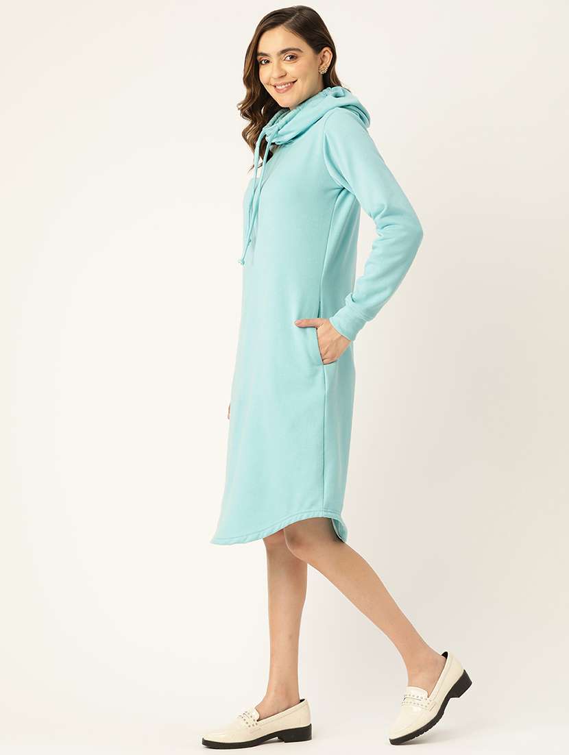 women solid hooded winter wear t-shirt dress - 21741683 - Standard Image - 2