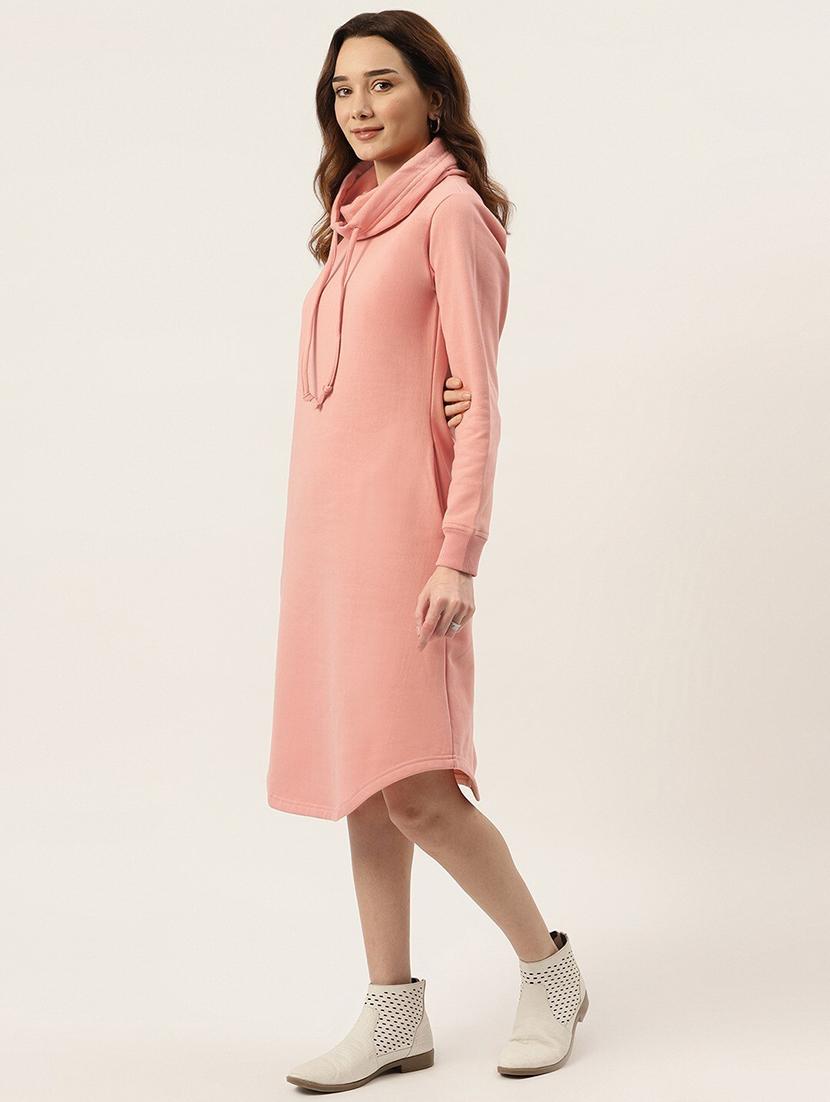 women solid high neck winter wear t-shirt dress - 21741686 - Standard Image - 2