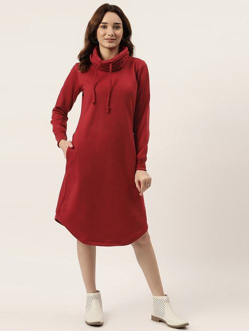 women solid high neck winter wear t-shirt dress - 21741687 - Standard Image - 0