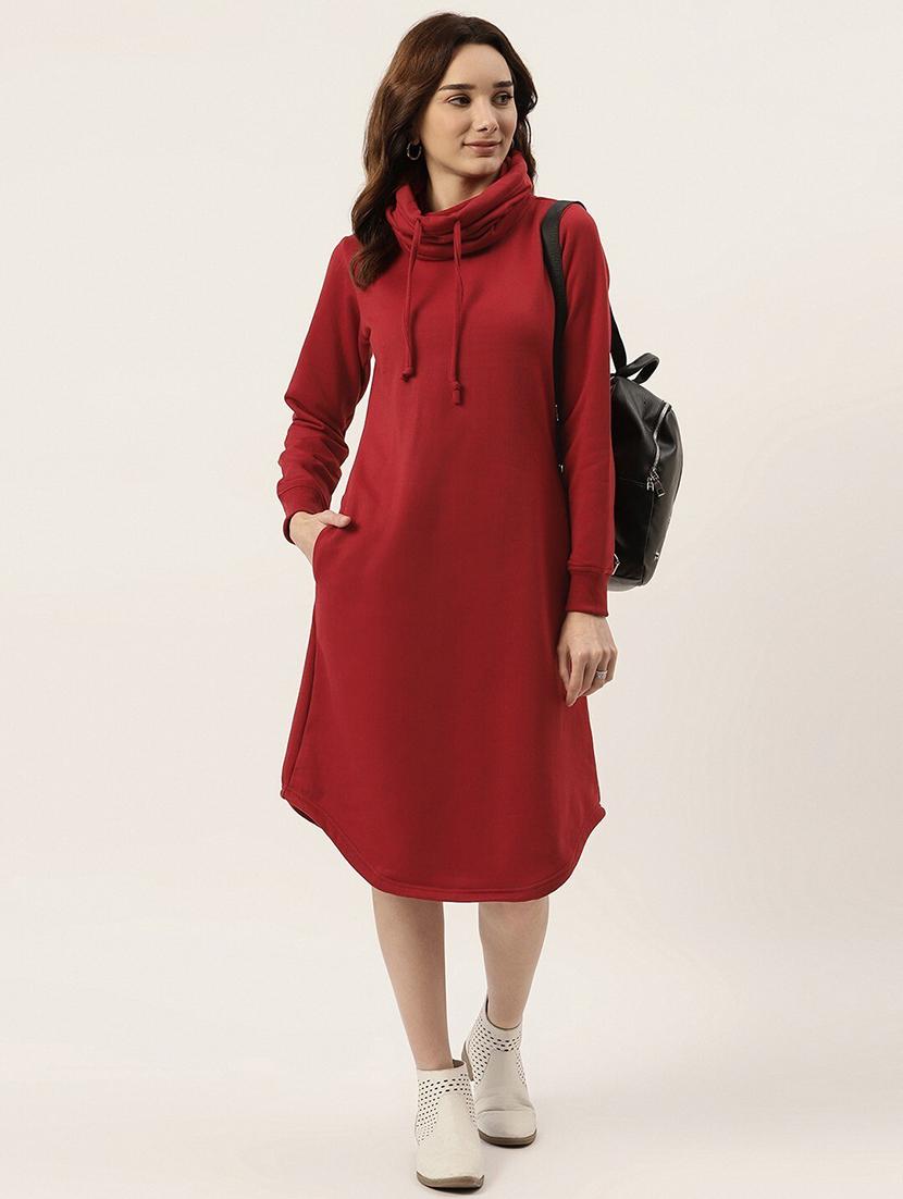 women solid high neck winter wear t-shirt dress - 21741687 - Standard Image - 2