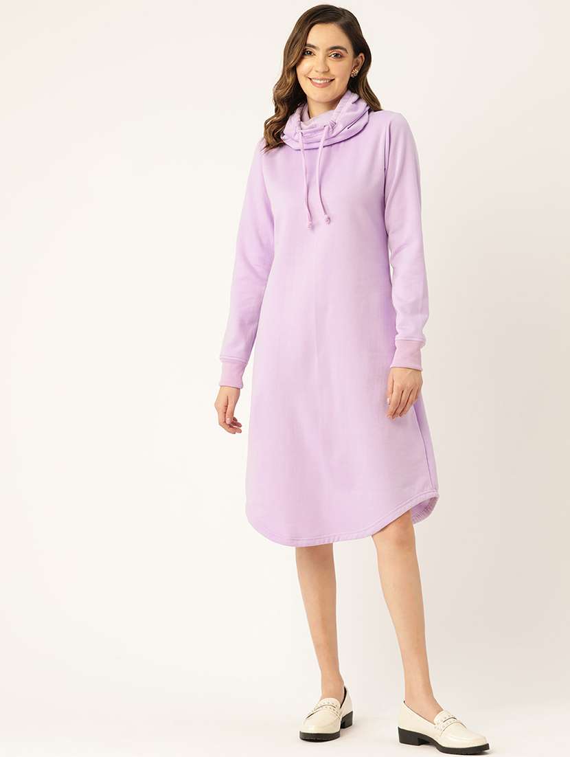women solid long sleeves winter wear t-shirt dress