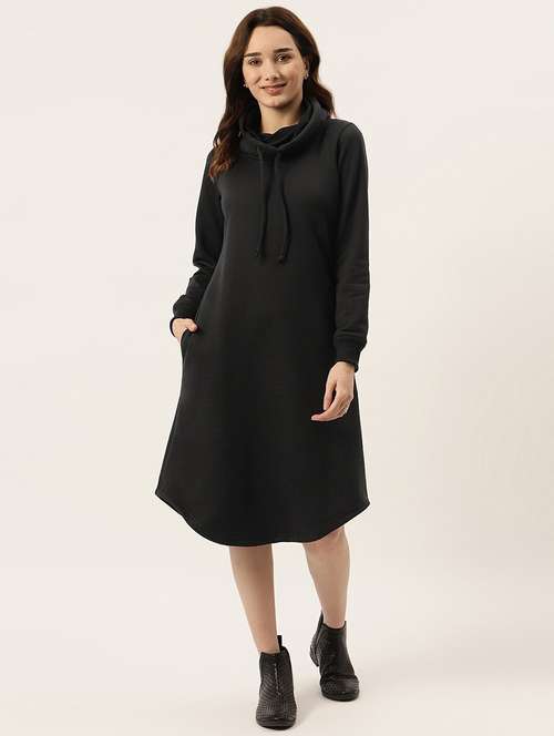 women solid long sleeves winter wear t-shirt dress - 21741689 - Standard Image - 0