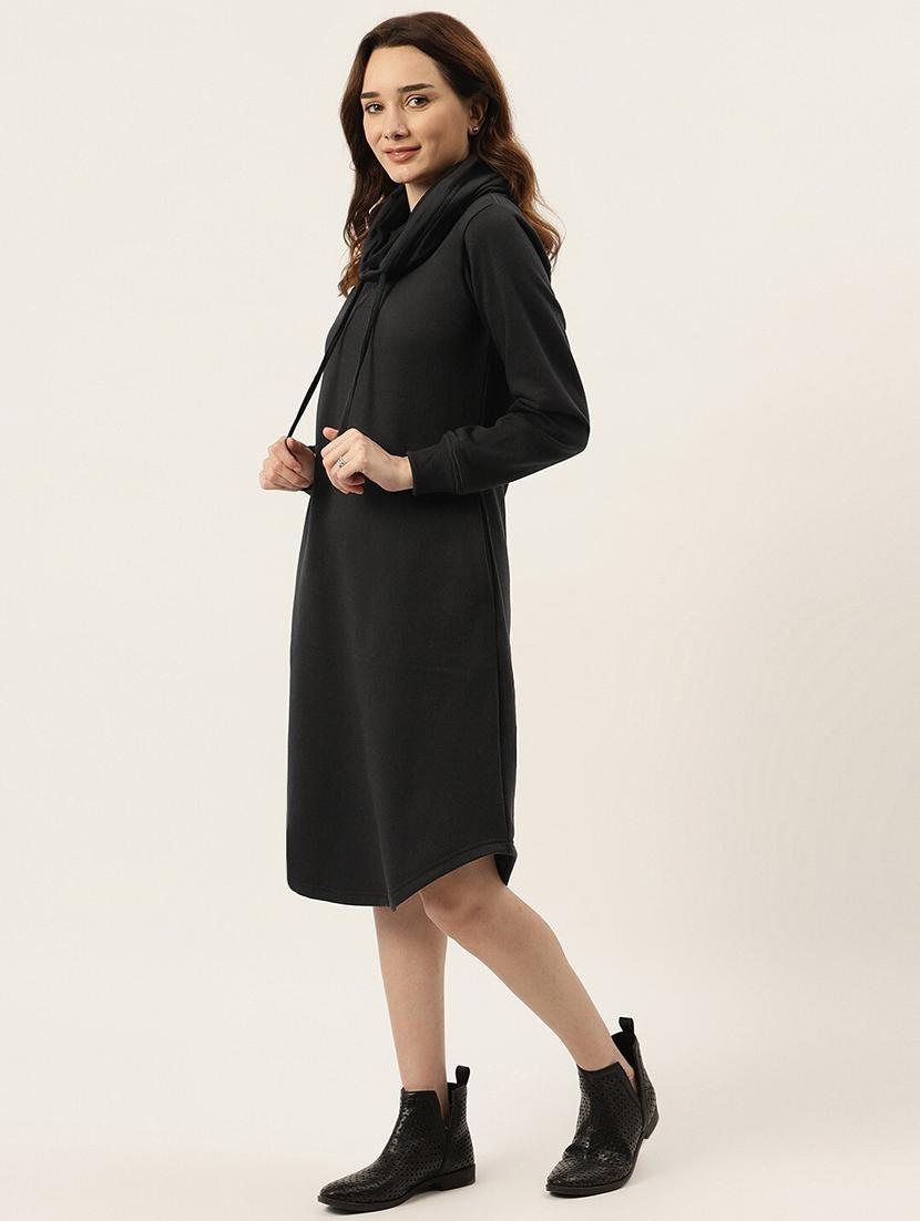 women solid long sleeves winter wear t-shirt dress - 21741689 - Standard Image - 2