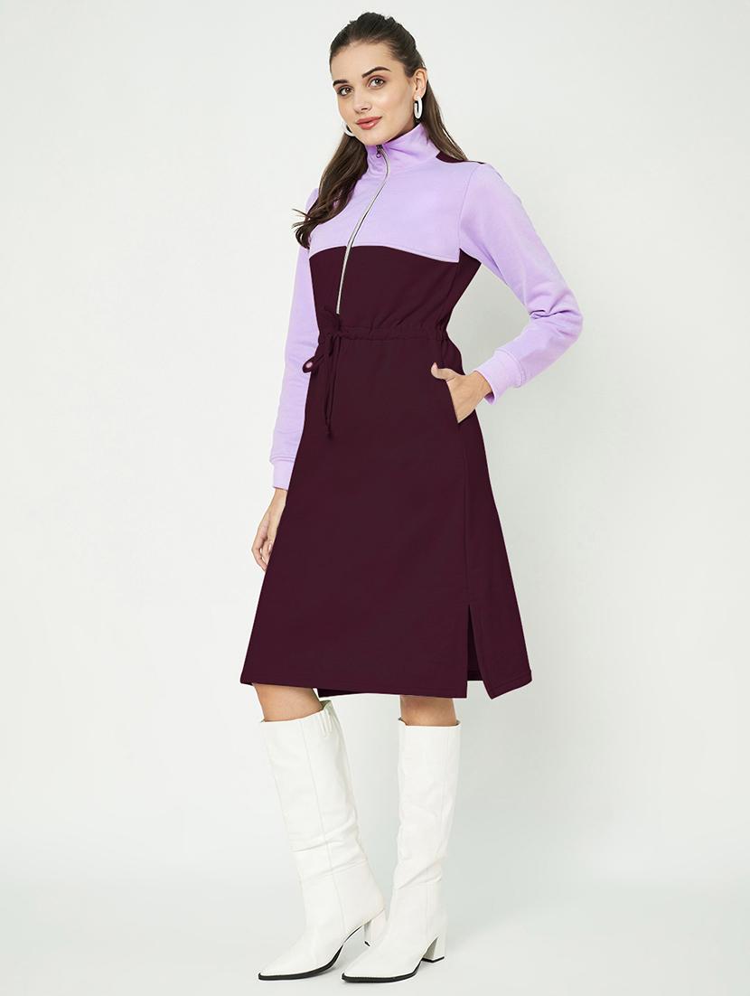 women color blocked long sleeves winter wear dress - 21741697 - Standard Image - 2