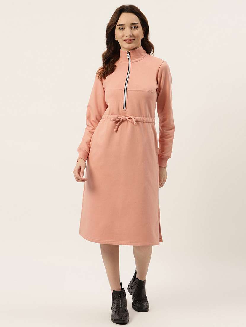 women solid long sleeves winter wear a-line dress - 21741698 - Zoom Image - 0