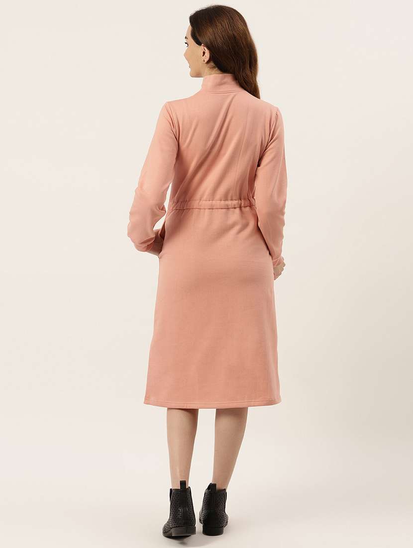 women solid long sleeves winter wear a-line dress - 21741698 - Standard Image - 2