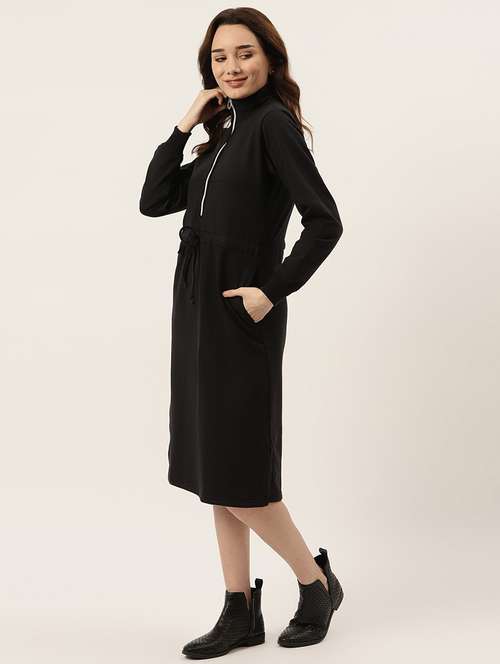 women solid long sleeves winter wear a-line dress - 21741705 - Standard Image - 0
