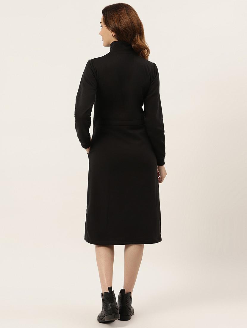 women solid long sleeves winter wear a-line dress - 21741705 - Standard Image - 2