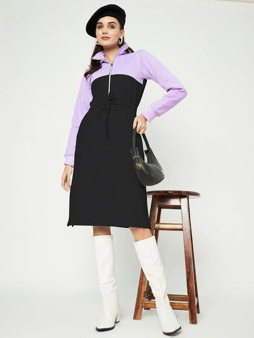 women color blocked high neck a-line dress - 21741713 - Zoom Image - 0
