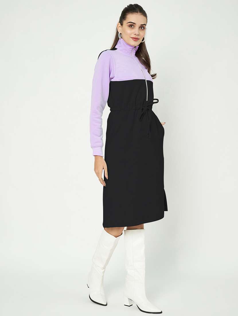 women color blocked high neck a-line dress - 21741713 - Standard Image - 2