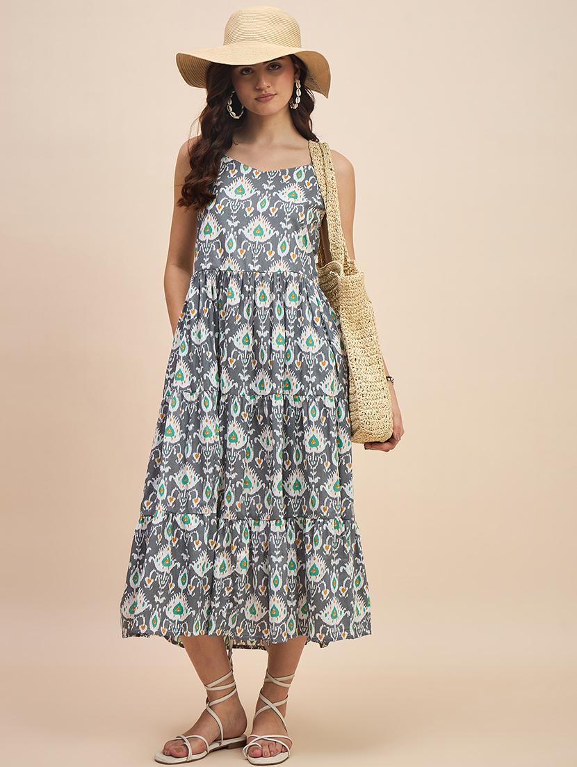 women printed shoulder strap tiered dress - 21741724 - Standard Image - 2
